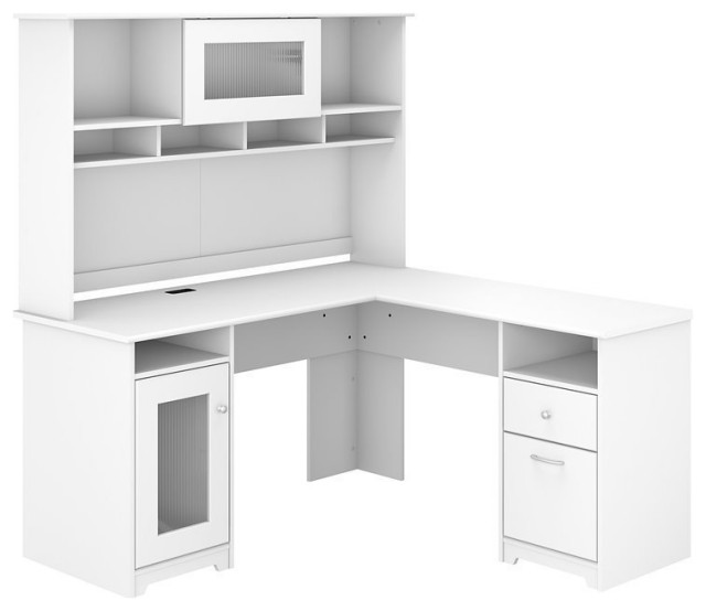Cabot L Shaped Desk with Hutch in Heather Gray Engineered Wood
