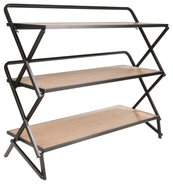 Wood and Metal 42" 3 Tiered Shelf Unit, Brown Industrial Display