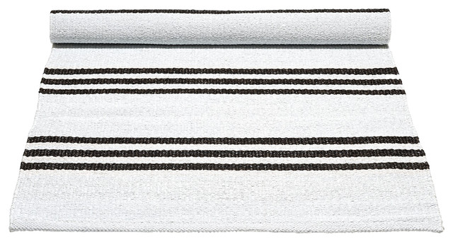 White and Choco Striped Recycled Plastic Rug, 75x200 cm