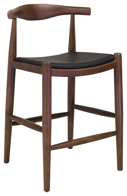 Midcentury Modern Elbow Counter Stool Black Leather Midcentury Modern Elbow Counter Stool