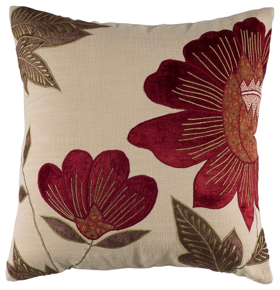 Red Cream Floral 18"x18" Pillow Set of 2