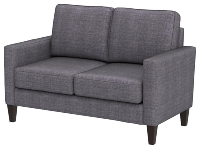 Modern Loveseat, Tapered Legs With Cushioned Seat and Track Arms, Charcoal