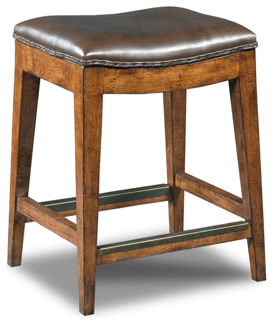 Hooker Sangria 24" Backless Leather Counter Stool, Medium Wood