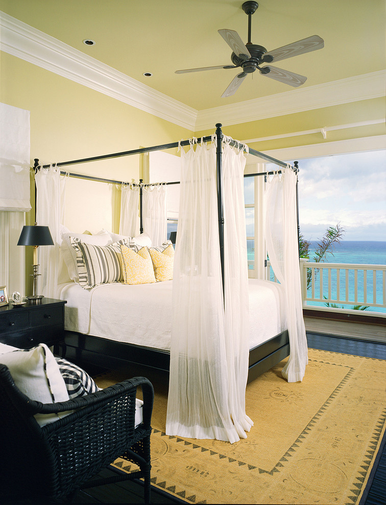 Design ideas for a traditional bedroom in Hawaii with dark hardwood floors.