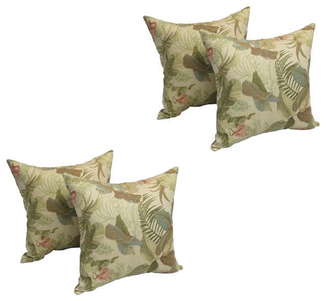 17" Square Polyester Outdoor Throw Pillows, Set of 4, Herb Jungle