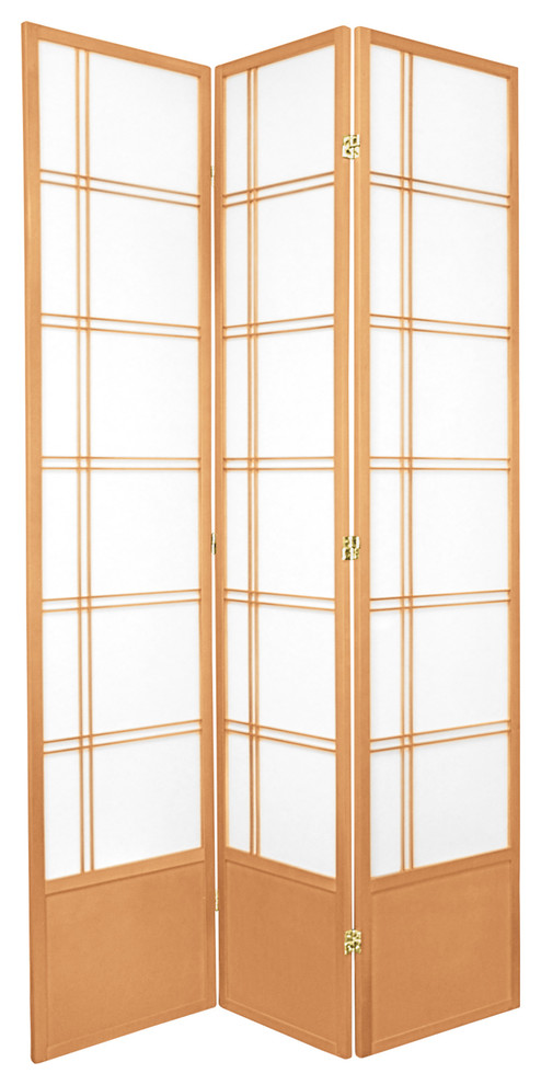 7' Tall Double Cross Shoji Screen, Natural, 3 Panels