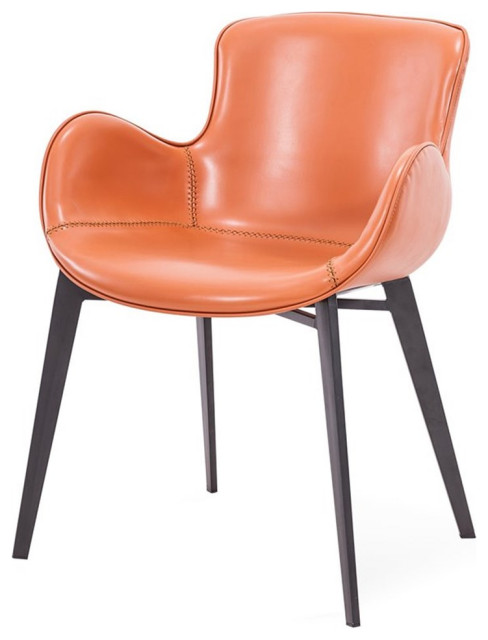 Limari Home Tayla 18.5" Modern Faux Leather & Metal Dining Chair in Orange/Brown