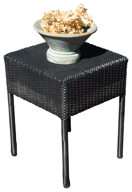 Edgar Outdoor Wicker Side Table Tropical Tables Edgar Outdoor Wicker Side Table Black