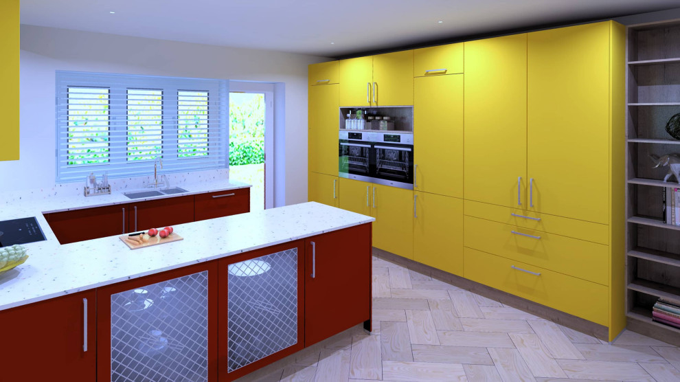 Foto di una cucina minimal di medie dimensioni con ante lisce