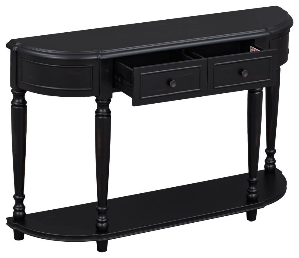 Classic Console Table, Turned Legs With Rounded Top & 2 Storage Drawers Traditional Console