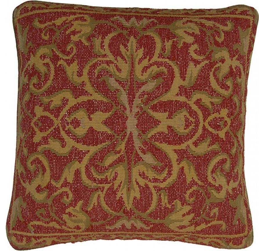 Throw Pillow Aubusson 20x20 Red Taupe Beige Velvet Down Feather