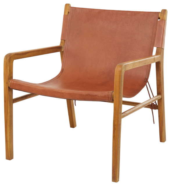 Brown Leather Modern Accent Chair, 25"x27"x31" Midcentury Armchairs