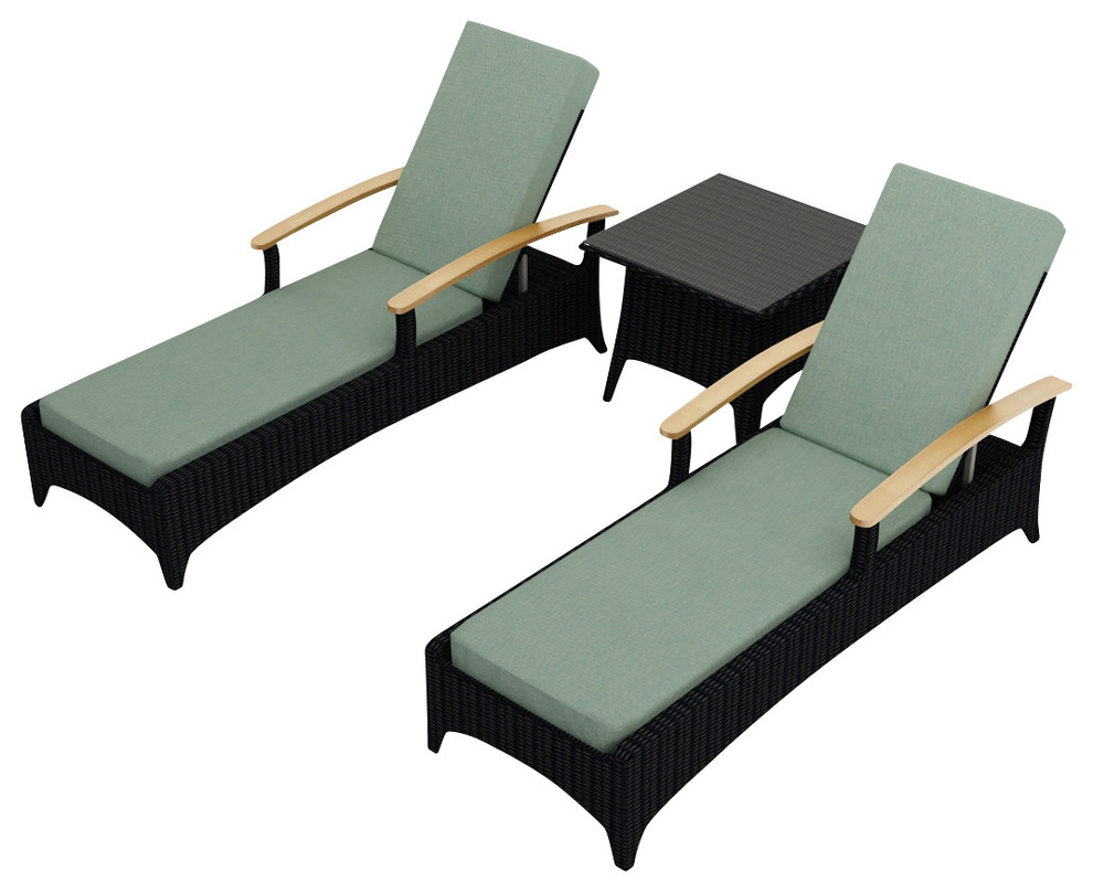 Arbor 3 Piece Modern Outdoor Reclining Chaise Lounge Set, Spa Cushions
