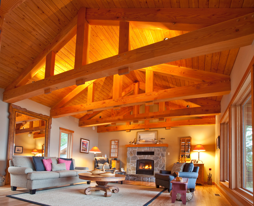 Timber Frame Ceiling Living Room Contemporary Living Room