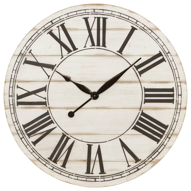 Renata Oversize Shiplap Wall Clock Farmhouse Clocks By Aspire Home Accents Inc Houzz - Wood Plank Wall Art Collection Oversize White Rustic Clock
