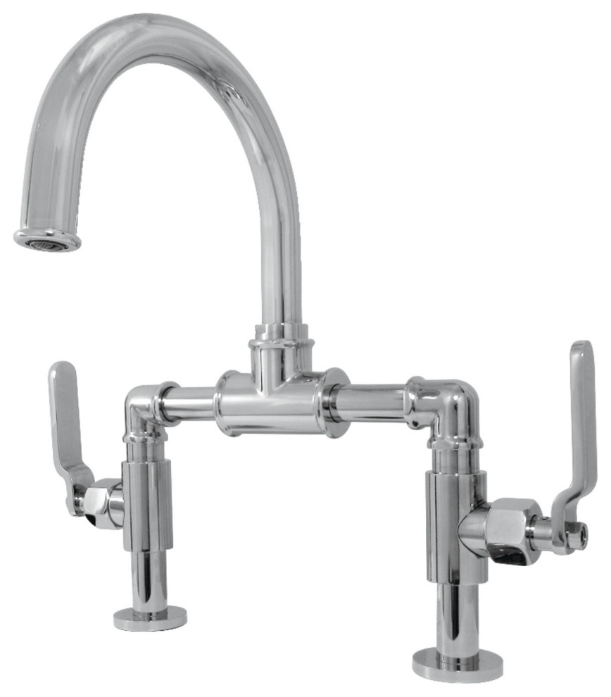 KS2171KL Industrial Style Bridge Bathroom Faucet With Pop-Up Drain, Chrome