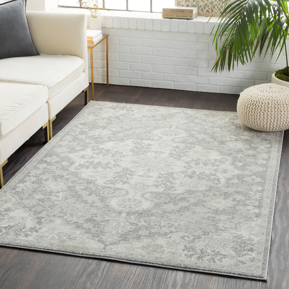 Harput Updated Traditional Light Gray, Charcoal Area Rug, 9'3"x12'6"