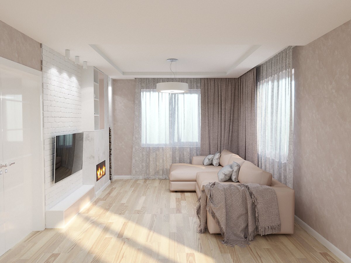 Кухня-гостиная в пудровых тонах