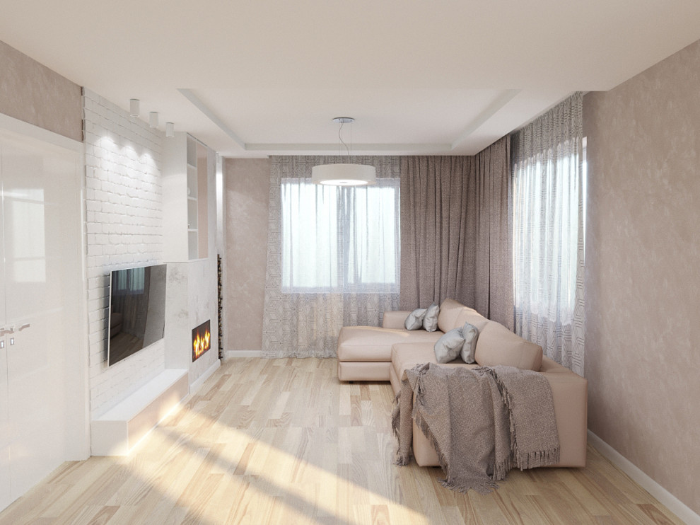 Кухня-гостиная в пудровых тонах