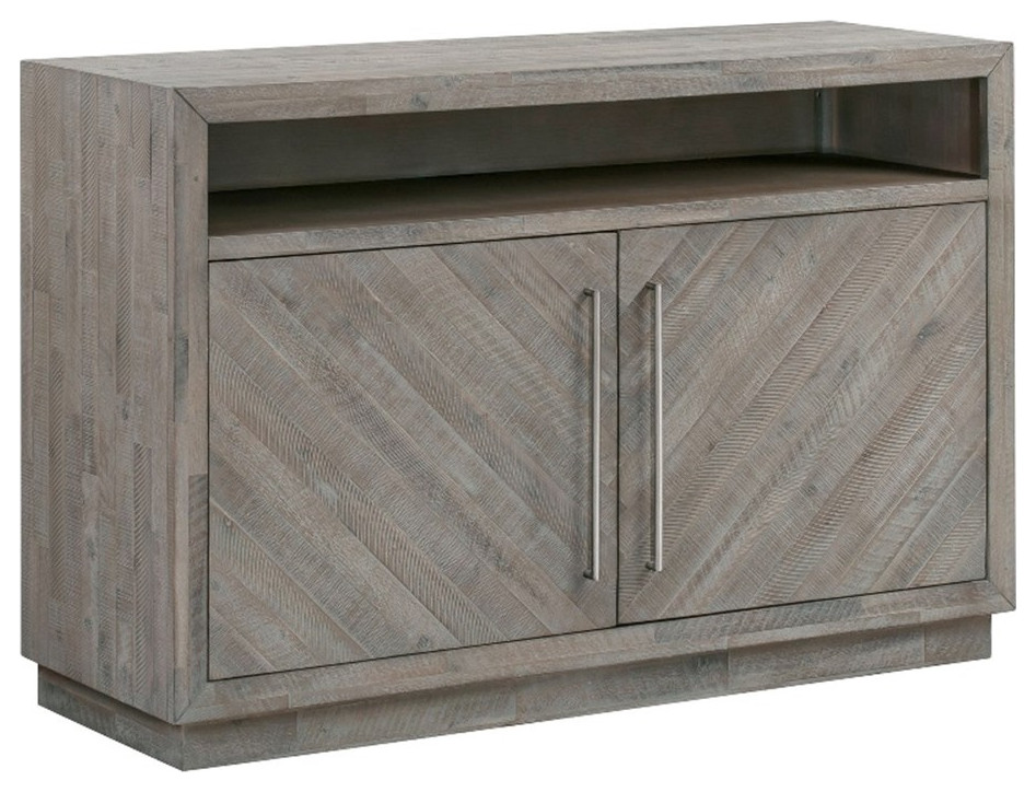 54 Inches Herringbone Pattern 2 Door Media Console Gray Farmhouse
