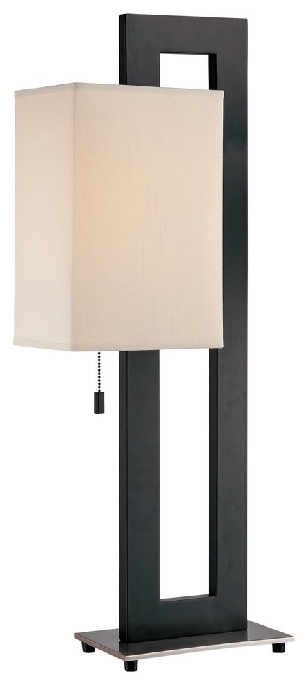 Table Lamp, Black/Ps/White Fabric Shade, E27 Cfl 23W,Dci