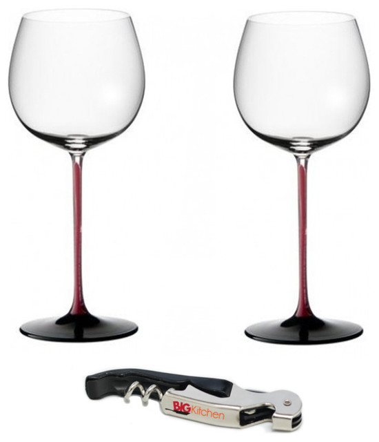 Riedel Sommeliers RBlack Series Montrachet 2 Piece Wine Glass Set w/ Corkscrew Contemporary