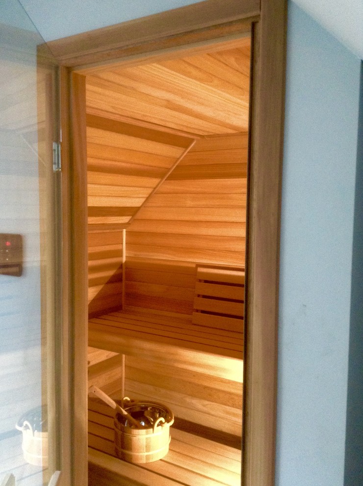 Mid-sized contemporary bathroom in Other with with a sauna.
