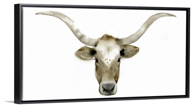 "Longhorn Steer II" Floating Frame Canvas Art, 22"x12"x1.75"