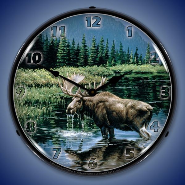 Northern Solitude Moose Lighted Wall Clock 14 x 14 Inches