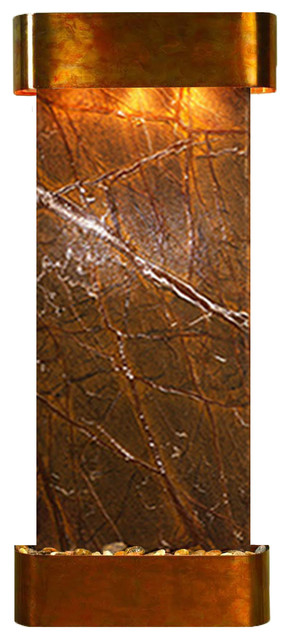 Inspiration Falls Water Fountain, Brown Marble, Rustic Copper, Round