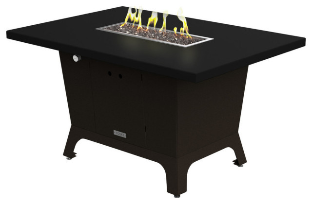 Rectangular Fire Pit Table, 52x36x1.5, Natural Gas, Black Top, Bronze