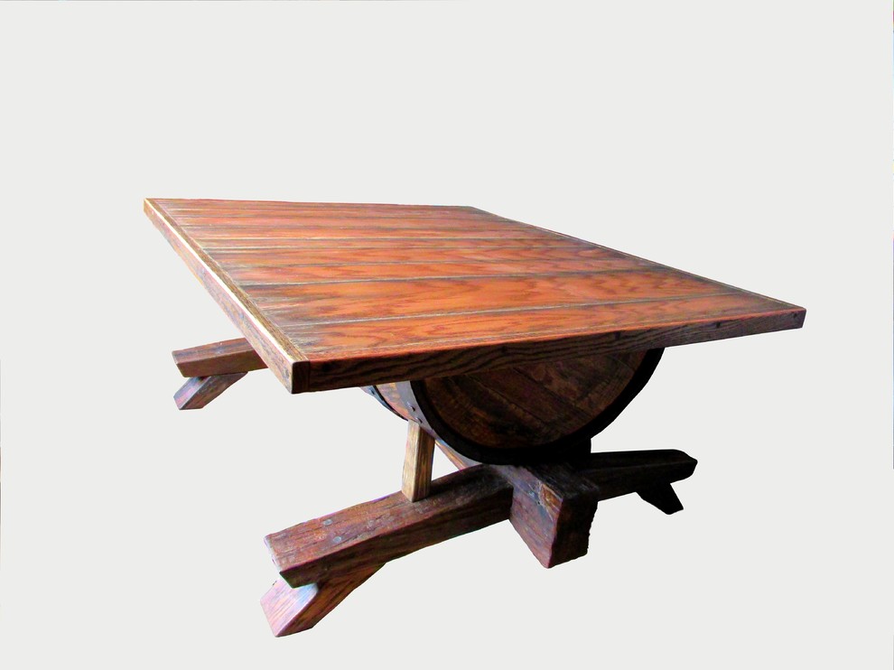 Oak barrel table with lifting top