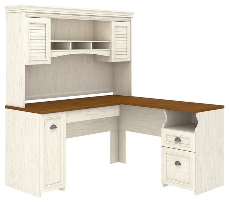 Bush Furniture Fairview L Shaped Desk With Hutch Antique White