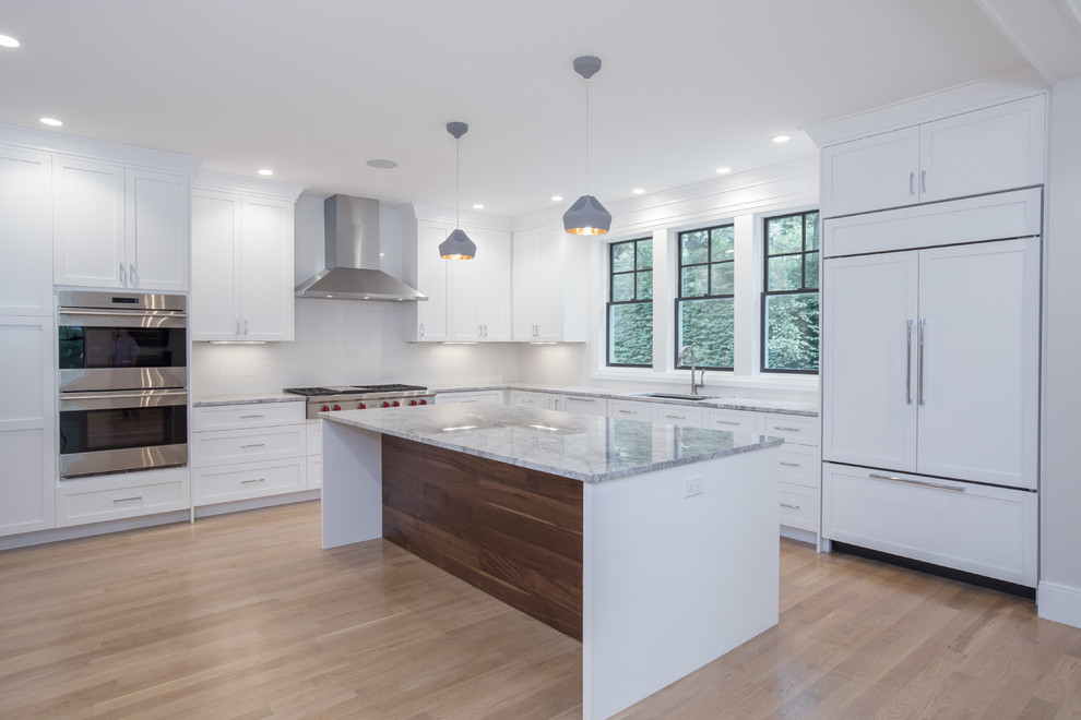 Example of a transitional kitchen design in Boston