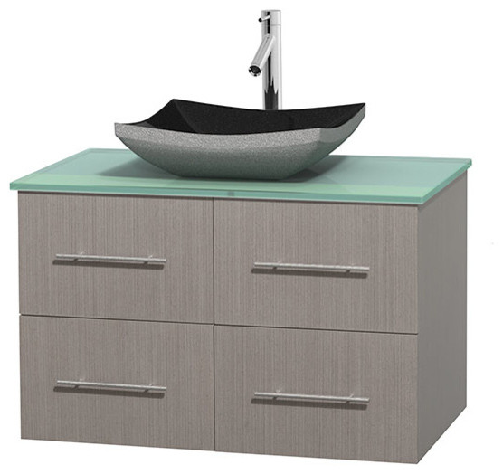 Centra 36 Grey Oak Sgl Vanity Green Glass Top No Mirror