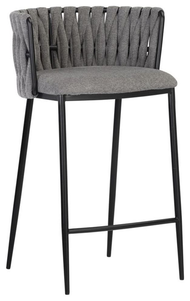 Maklaine 26" Fabric Counter Stool with Powder Coated Legs in Koala Gray