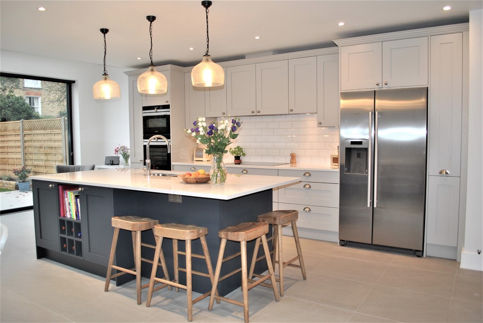 Modern Shaker kitchen in grey with dark island - Eclectic - Kitchen ...