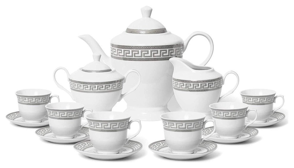 Royalty Porcelain 17-pc Tea Set for 6, Czech Porcelain (Elegant Silver)