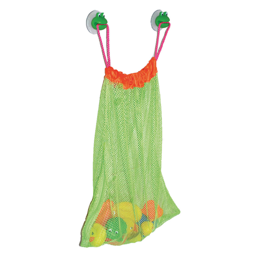 Green Bath Tub Toys Organizer Frog Heads With Zip On 2 Strong Suction