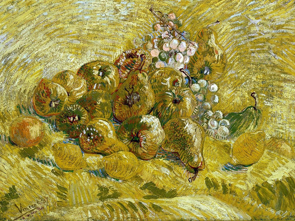 Tile Mural, Still Life Fruits Quince Lemons Pears Grapes By V. Van Gogh Glossy