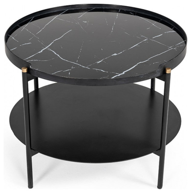 Stevan Modern Round Black Metal Coffee Table Contemporary Coffee