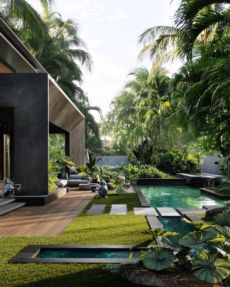 Укромный сад на заднем дворе для прогулок и барбекю