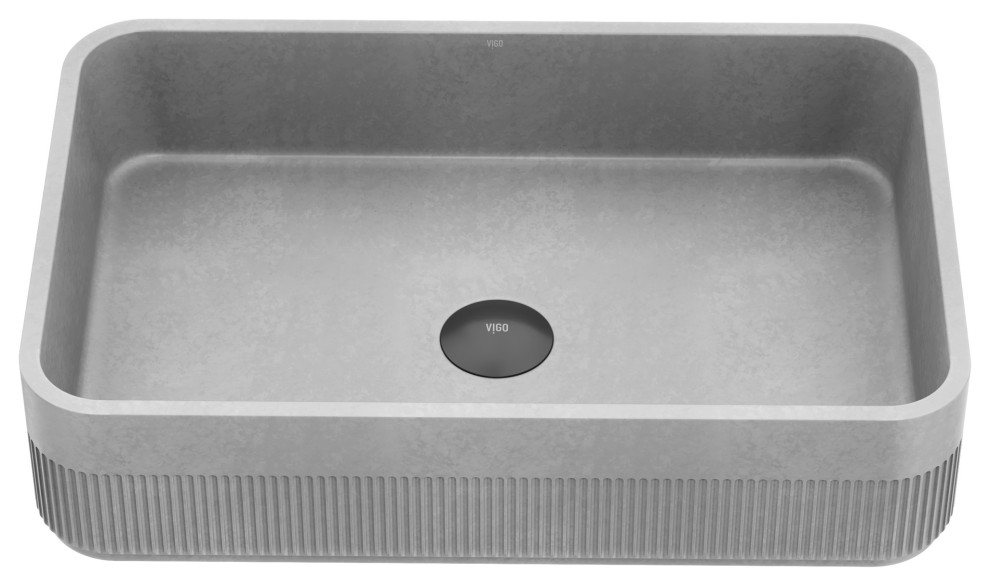 VIGO Cypress Modern Gray Concreto Stone Rectangular Fluted Vessel Sink