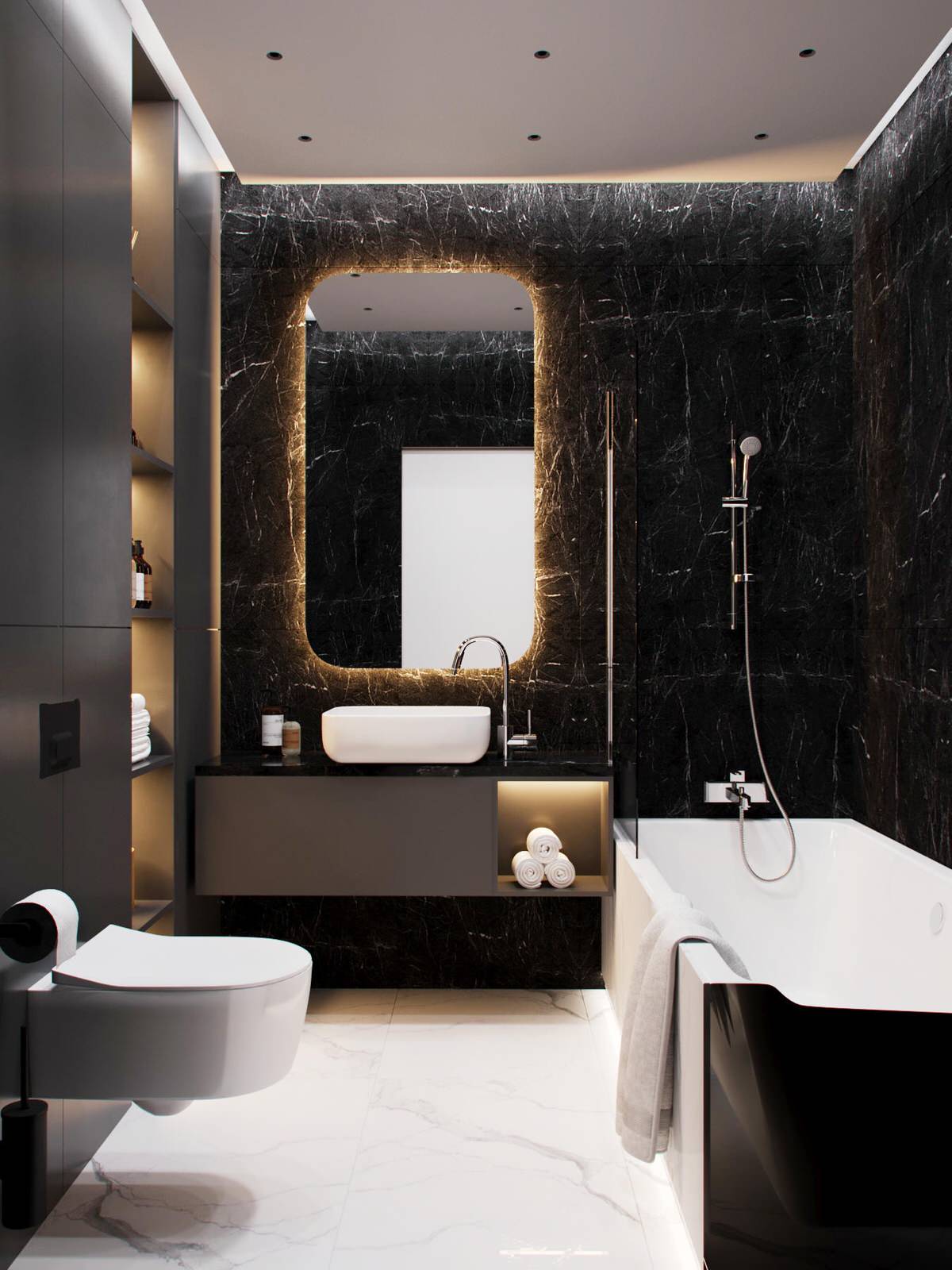 Cовременная квартира, дизайн интерьера в светло-темных тонах в ЖК "Георг Ландрин