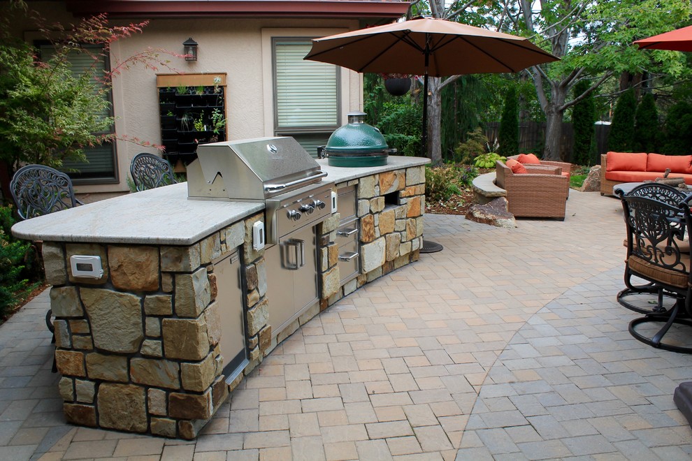 Design ideas for a mid-sized contemporary backyard patio in Boise with an outdoor kitchen, no cover and concrete pavers.