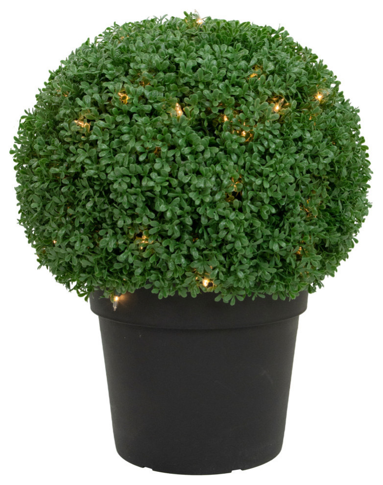20" Pre-Lit Artificial Boxwood Ball Topiary in Round Pot Clear Lights