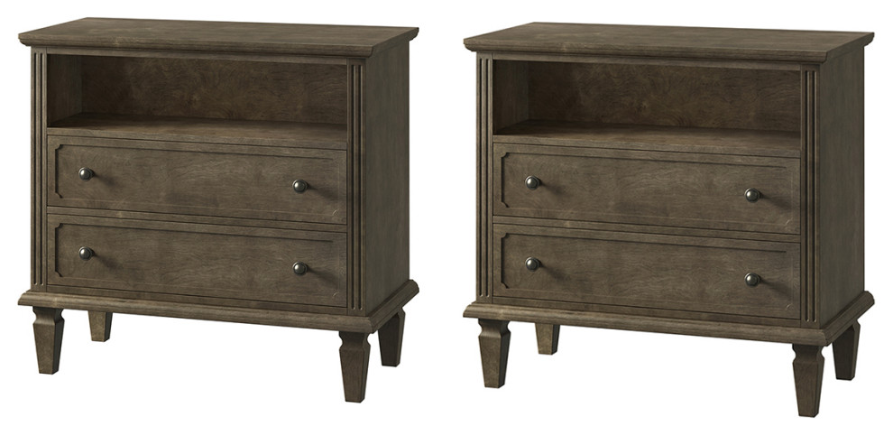 Drawer Solid Wood Nightstand Set of 2 - Transitional - Nightstands And ...