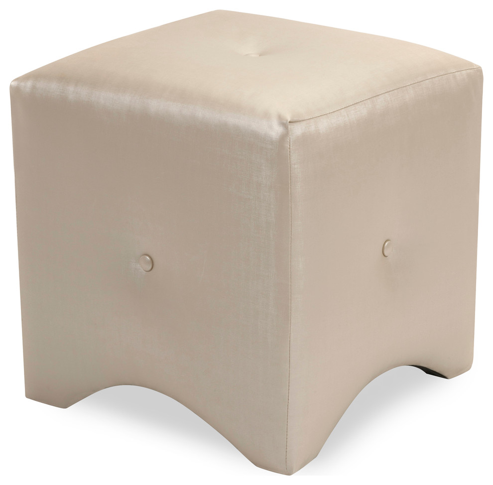 Isla White Metallic Tufted Cube - Cream