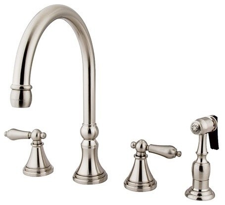 Kingston Brass Widespread Kitchen Faucet With Brass Sprayer, Brushed Nickel