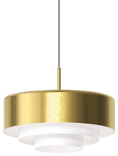 Modern Tiers Flat LED Pendant, Brass, 16"